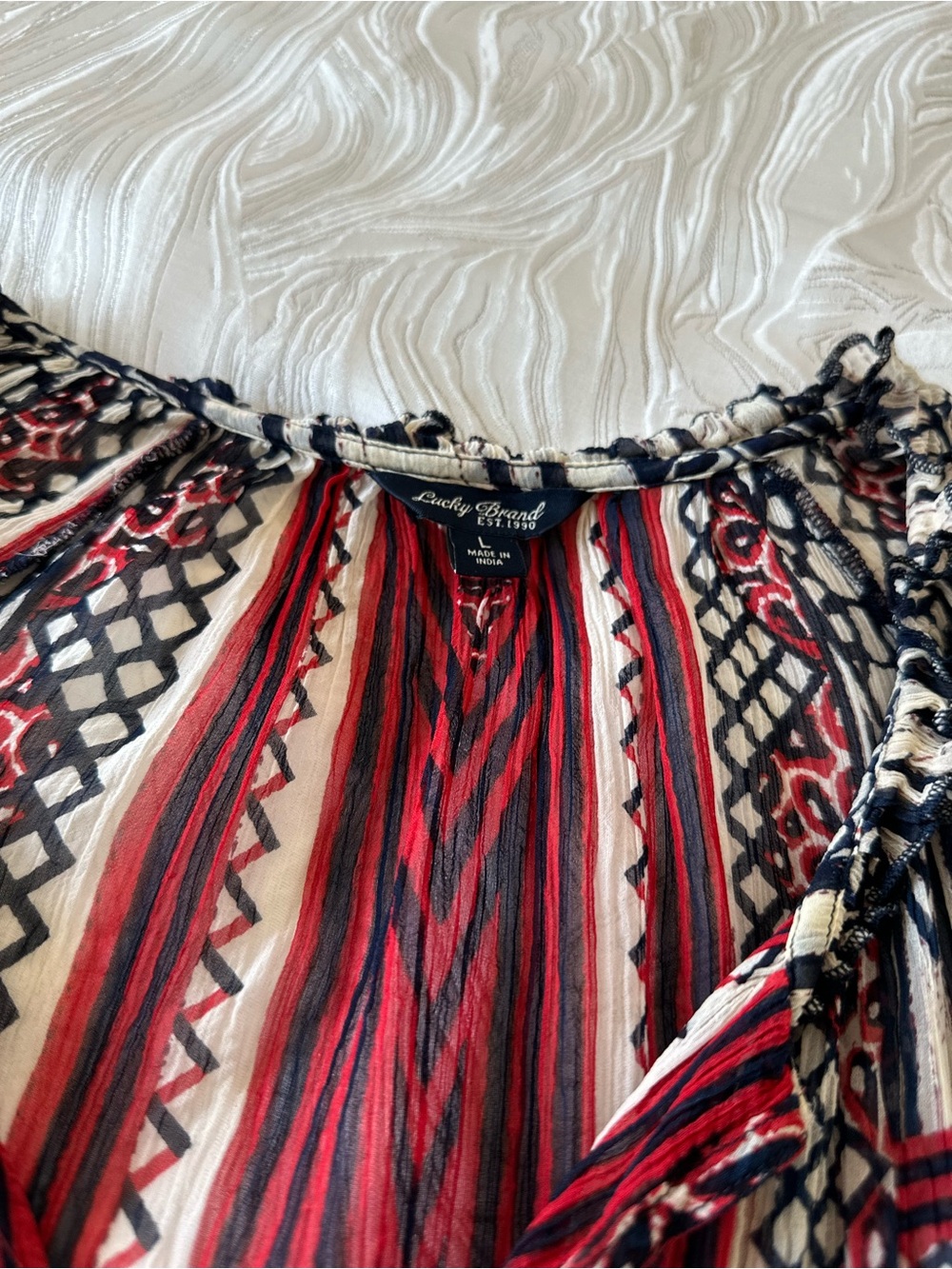 LUCKY BRAND BOHO PRINT RUFFLE BLOUSE TOP (L) - Picture 4 of 5